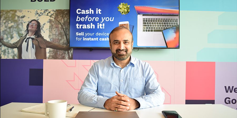 Image of NorthLadder CEO Sandeep Shetty, with Cash it before your trash it written on the screen.