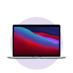 MacBook Pro laptop in a purple circle