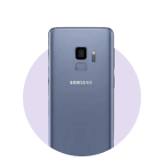 Samsung Note 10 smartphone in a purple circle