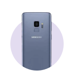 Samsung Note 10 smartphone in a purple circle