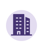 Office building icon on purple circle - Professional workspace symbol